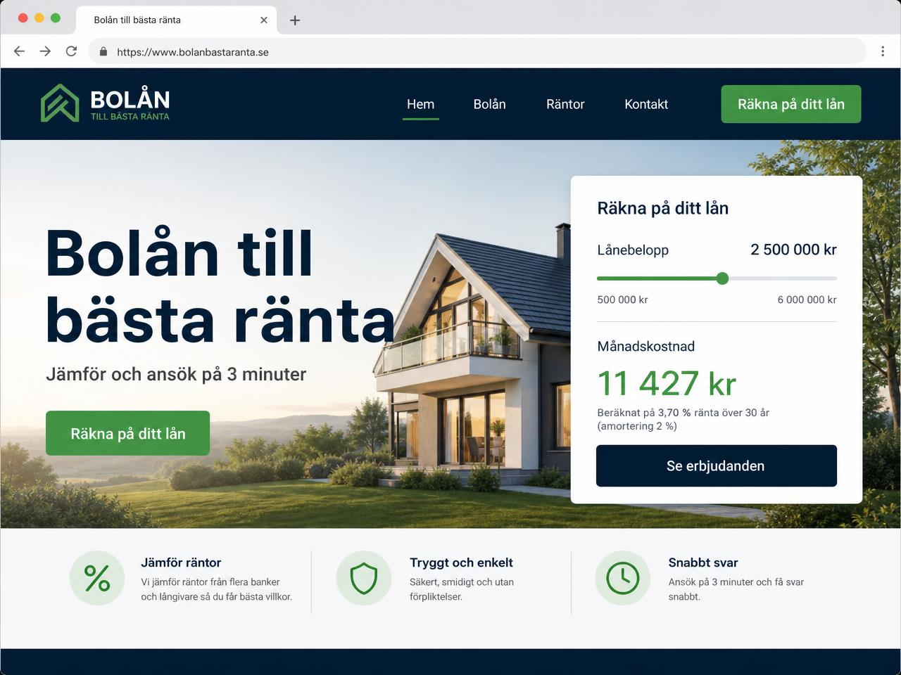 Förhandsvisning av webbplatsmallen Bolånemäklare