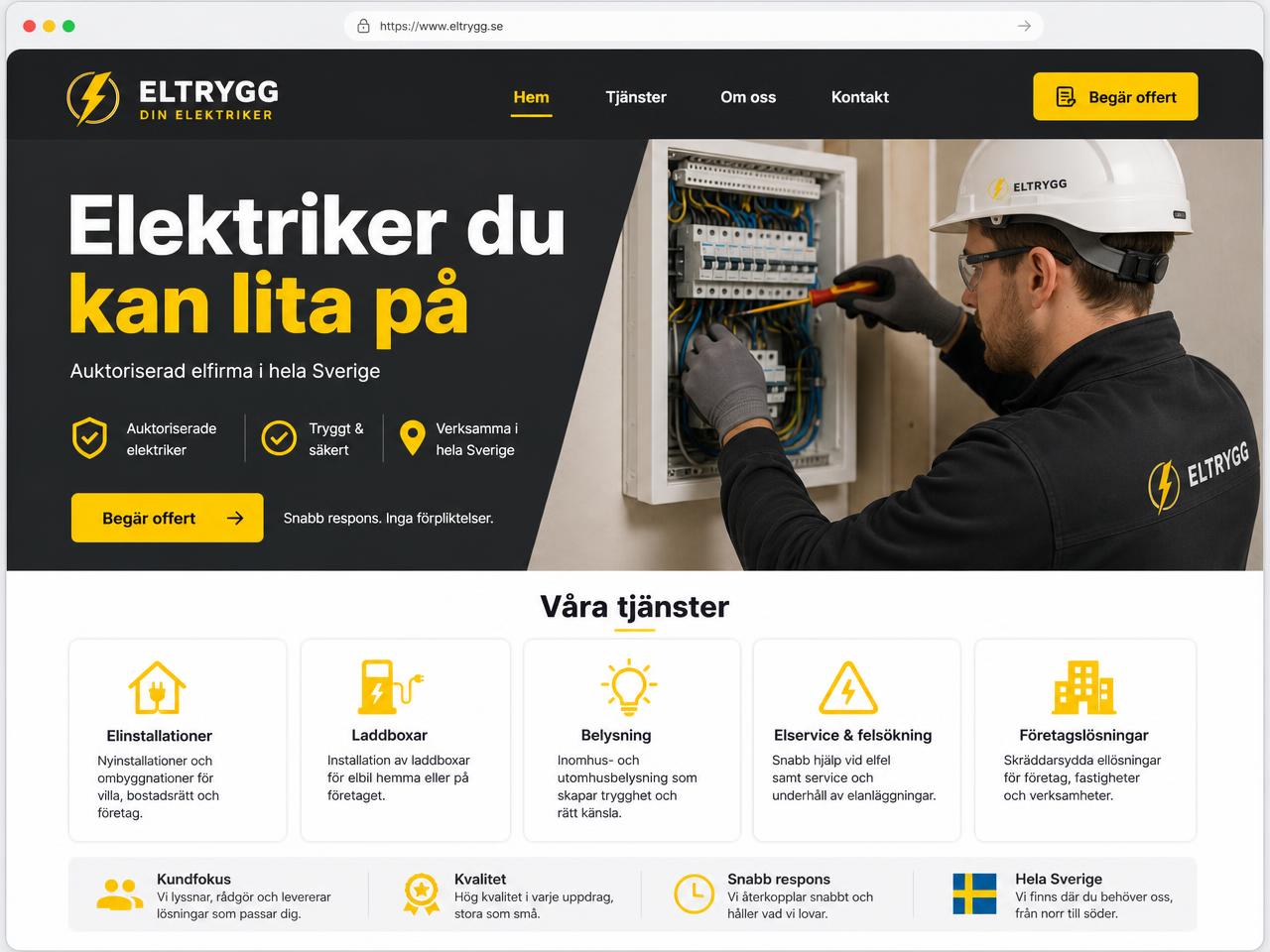 Förhandsvisning av webbplatsmallen Elfirma